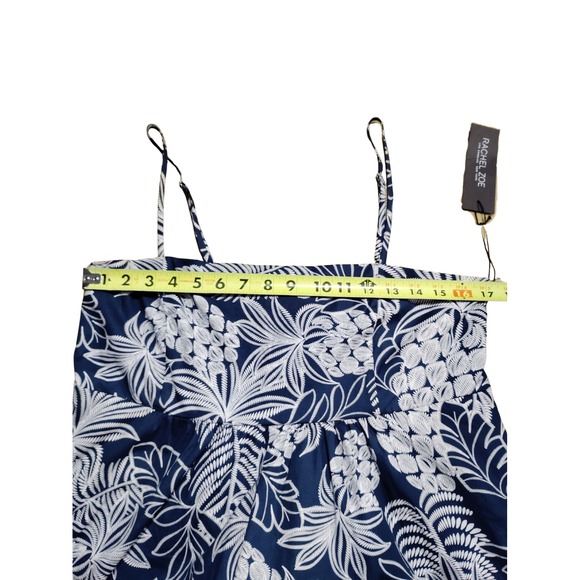 Rachel Zoe Womens 10 Navy White Tropical Print Smocked Bodice Romper - Picture 7 of 10